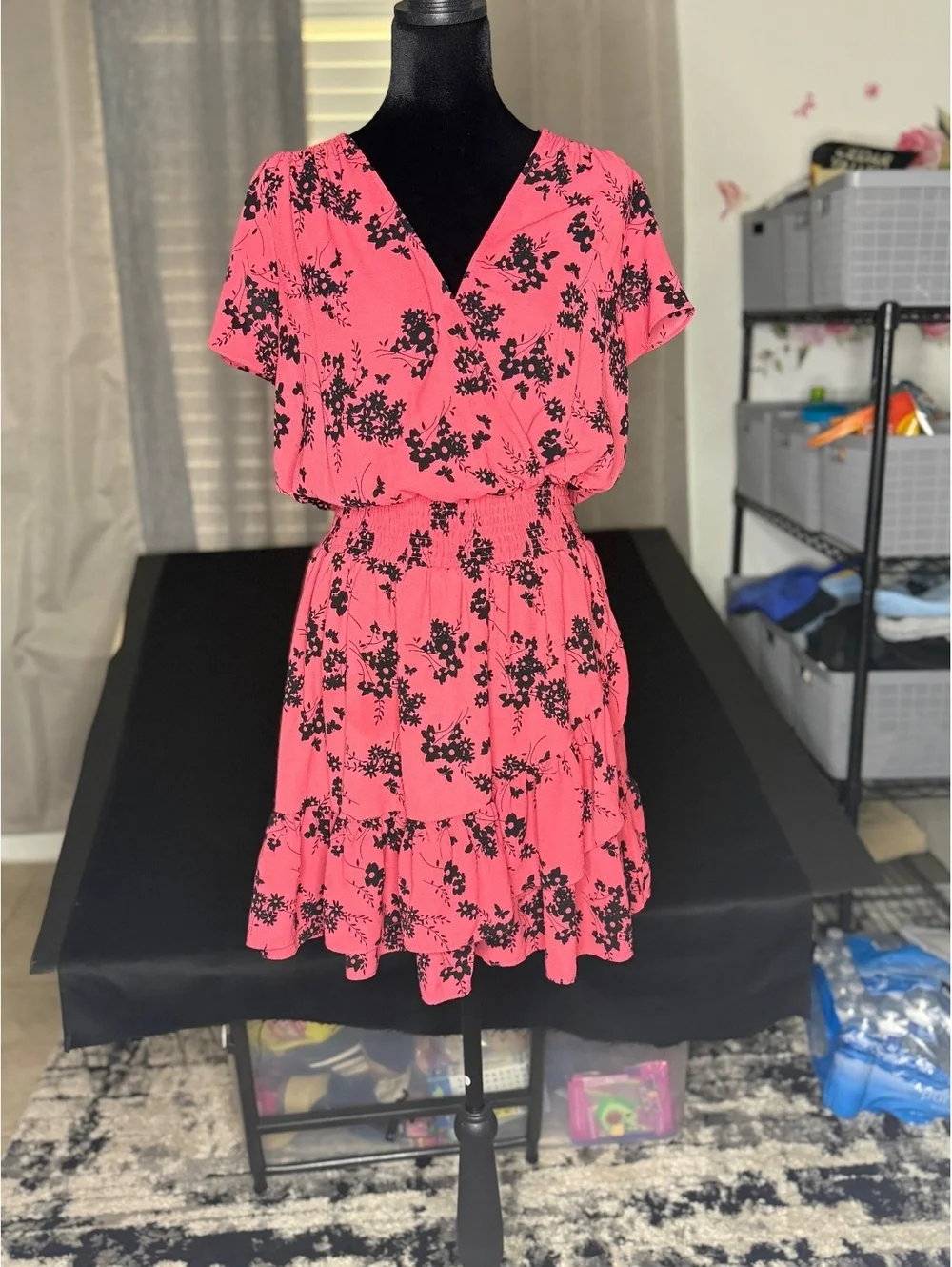 Michael Kors Pink Floral Short Sleeve Dress Size Large